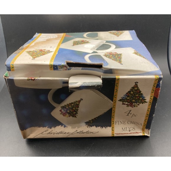 (4) Sea Gull Fine China Christmas Tree Coffee Mugs Teacups with Gold Rim w/ Box - Picture 8 of 11